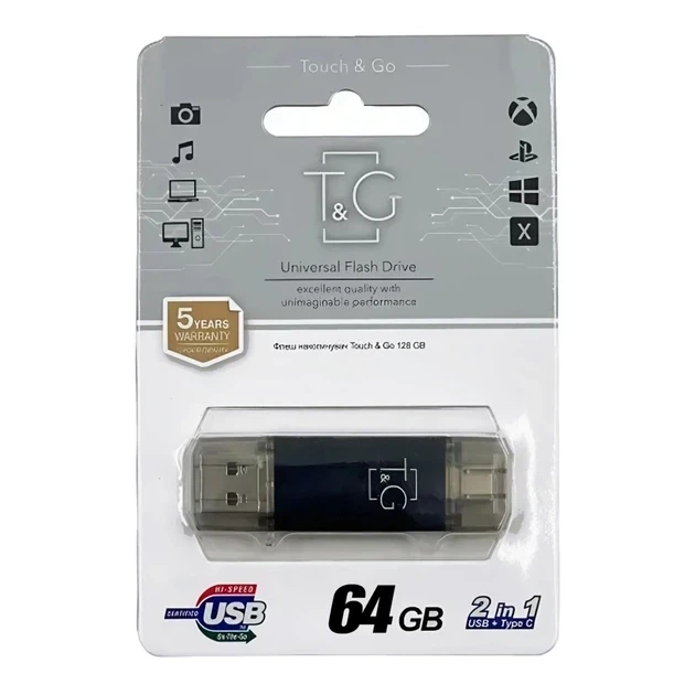 2in1 USB Flash Drive T&G 64GB USB / Type-C 009 Черный - Фото 2 2in1 USB Flash Drive T&G 64GB USB / Type-C 009 Черный - изображение 2