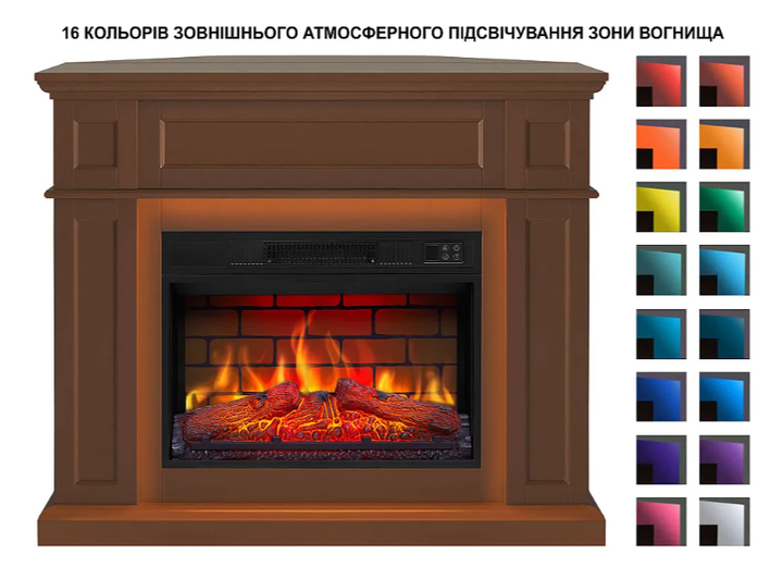Камінокомплект 2в1 кутовий пристінний ArtiFlame Електрокамін з порталом обігрівом 1800 Вт Камін електричний з ефектом полум’я - зображення 5