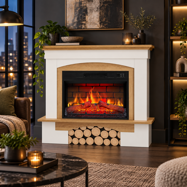 Камінокомплект з порталом ArtiFlame Електрокамін з обігрівом до 30 м² 1800 Вт Камін з 3D полум’ям звуком дров пультом термостатом - зображення 2