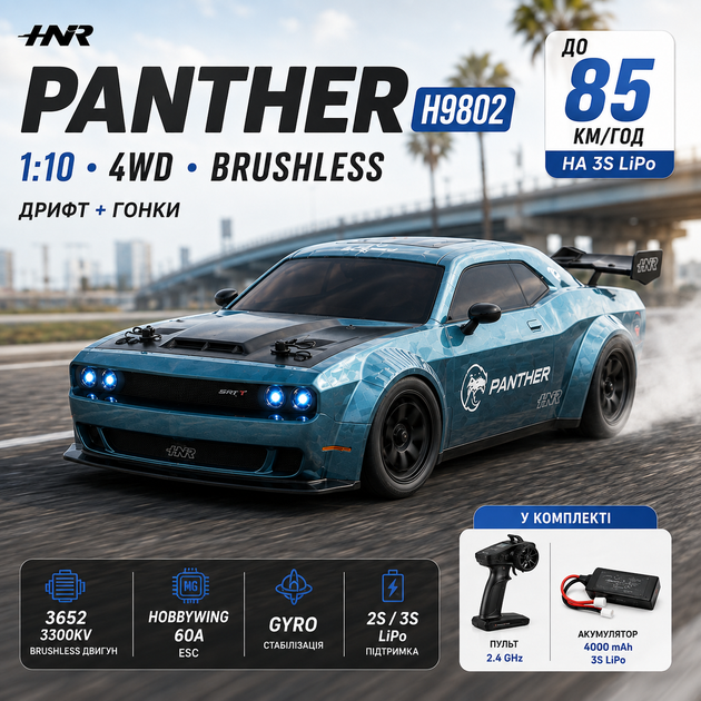 Радиоуправляемая машинка HNR H9802 PANTHER 1:10 Brushless 4WD — дрифт, до 70 км/ч, Hobbywing ESC, гоночный RC автомобиль - изображение 2