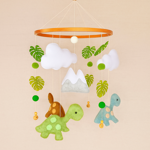 Мобіль на ліжечко Dino baby. Фетровий мобіль ручної роботи. Подарунок для новонародженого. Діаметр 23 см. - зображення 3