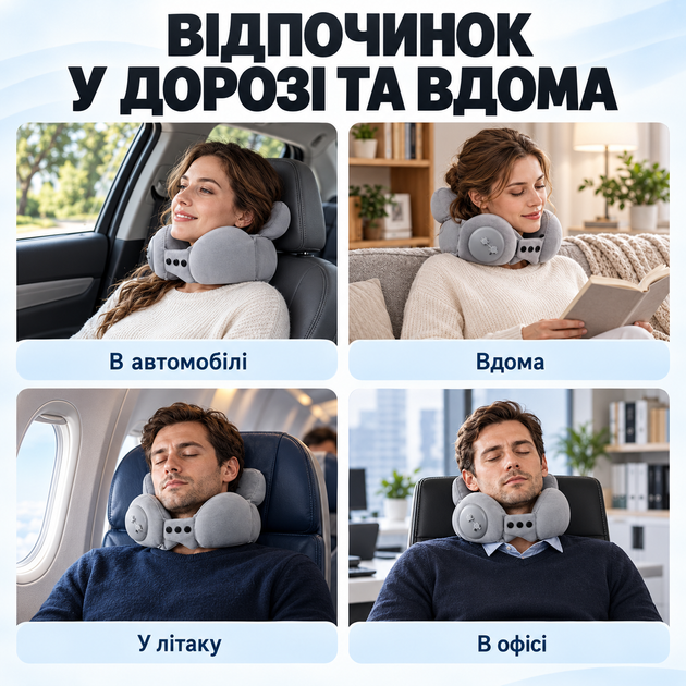 Надувная дорожная подушка для шеи со встроенной помпой для путешествий и самолета, серая - изображение 5