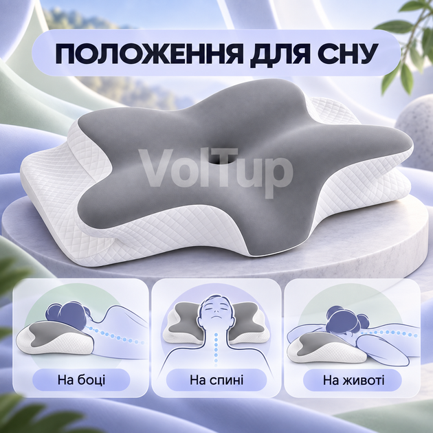 Ортопедическая анатомическая подушка Ergo Sleep Memory Pillow 50×30 см с эффектом памяти, местом для рук и наволочкой на молнии - изображение 5