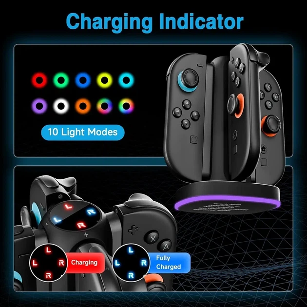 Зарядная станция MARSDOCK 4 в 1 для Nintendo Switch 2 и Joy-Con 2, магнитная быстрая зарядка, RGB-подсветка - изображение 8