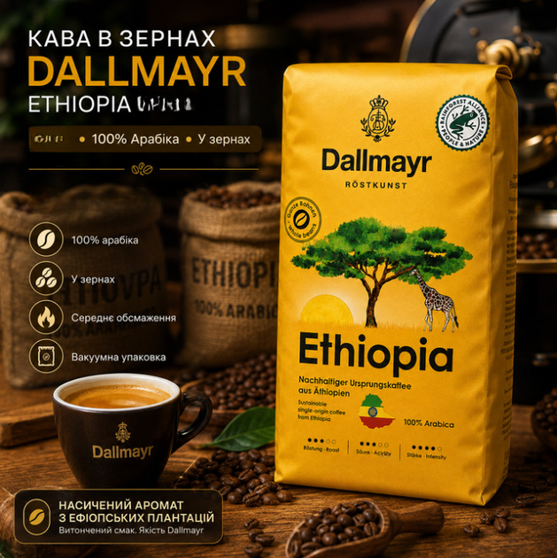 Зерновой кофе Dallmayr Ethiopia 510 г арабика 100% натуральный средняя обжарка с кофеином вакуумная упаковка для кофемашин кофеварок френч-пресса турки ароматный шоколадные цветочные травяные ноты лемонграсс - Фото 4 Зерновой кофе Dallmayr Ethiopia 510 г арабика 100% натуральный средняя обжарка с кофеином вакуумная упаковка для кофемашин кофеварок френч-пресса турки ароматный шоколадные цветочные травяные ноты лемонграсс - изображение 4