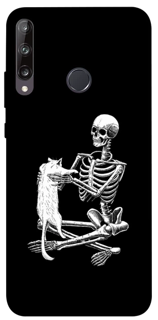 Чехол для Huawei P40 Lite E с принтом Skeleton with cat - Фото 1 Чехол для Huawei P40 Lite E с принтом Skeleton with cat - изображение 1