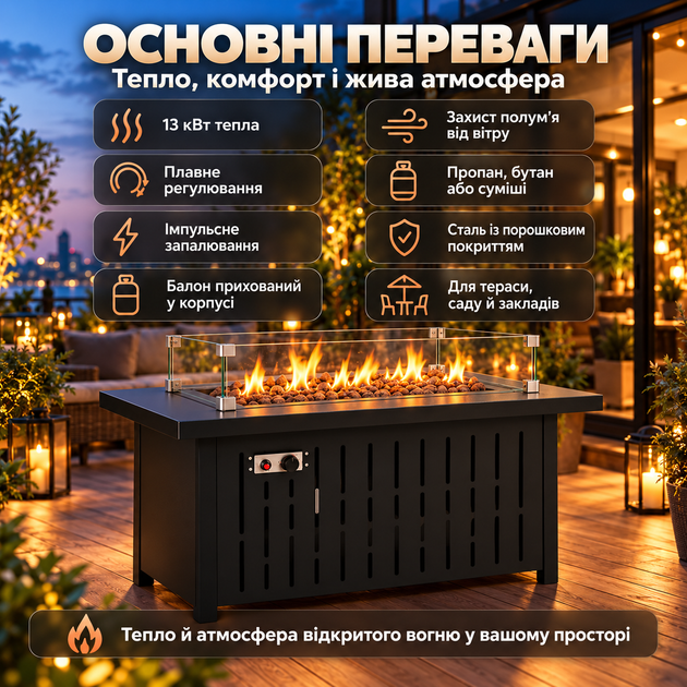 Обогреватель на газу уличный Gordon 13 кВт газовый нагреватель 77 см на баллон с эффектом пламени - изображение 2