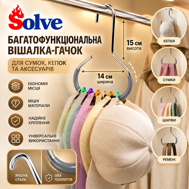 Многофункциональная вешалка-крючок Solve для сумок, кепок, шарфов и ремней, 15×14 см, серая, набор 10 шт.KT9003804-10 - Фото 3 Многофункциональная вешалка-крючок Solve для сумок, кепок, шарфов и ремней, 15×14 см, серая, набор 10 шт.KT9003804-10 - изображение 3