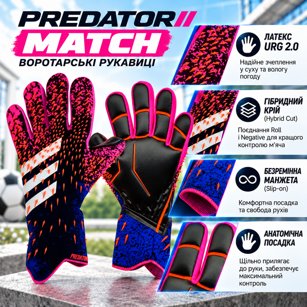 Комплект вратарские перчатки PREDATOR MATCH 7 размер 11-12 лет с защитой пальцев + чехол + спрей 30 мл, розово черный - Фото 3 Комплект вратарские перчатки PREDATOR MATCH 7 размер 11-12 лет с защитой пальцев + чехол + спрей 30 мл, розово черный - изображение 3