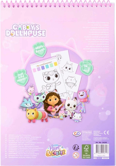 Розмальовка Canenco Gabby's Dollhouse з акварельними фарбами та пензлем GD24355V1 (8719668032477) - зображення 5