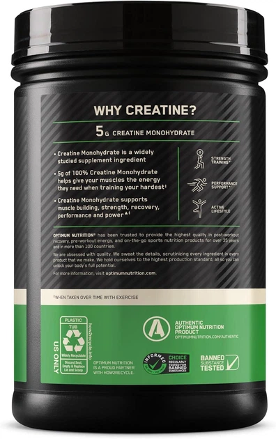 Креатин Optimum Nutrition Creatine Monohydrate Micronized Unflavored 1000 г без смаку (USA) креатин моногідрат мікронізований - зображення 7