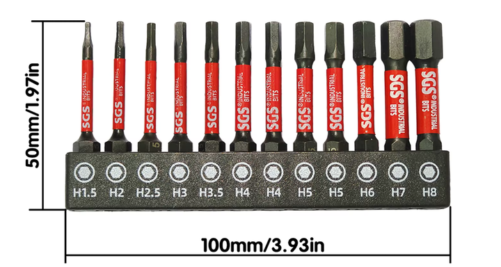 Набір шестигранних ударних біт SGS Industrial S2 HEX (H1.5–H8) 50 мм, 12 шт. (з тримачем) - Фото 4 Набір шестигранних ударних біт SGS Industrial S2 HEX (H1.5–H8) 50 мм, 12 шт. (з тримачем) - зображення 4