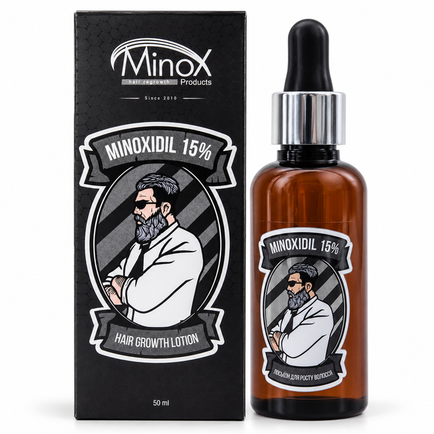 Лосьон для роста волос и бороды Minox 15% мужской, 50 мл - Фото 1 Лосьон для роста волос и бороды Minox 15% мужской, 50 мл - изображение 1