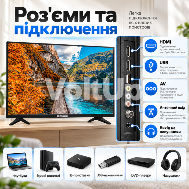 Телевизор SMART TV 32″ 81 см Android 16 1/8 ГБ с DVB-T2 тюнером для дома и просмотра онлайн-контента - изображение 5