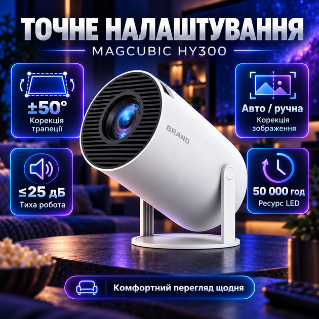 Проектор домашний кинотеатр для фільмів з підтримкою 4K, Wi-Fi 6, Bluetooth 5.0 відеопроектор для дому - зображення 2