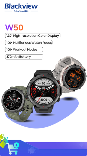 Смарт-годинник Blackview W50 з Bluetooth-дзвінками та моніторингом здоров'я - Фото 3 Смарт-годинник Blackview W50 з Bluetooth-дзвінками та моніторингом здоров'я - зображення 3
