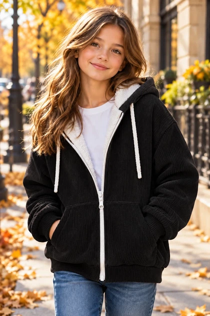 Кофта-куртка из микровельвета на меху Kiddo черный 146 см - Фото 1 Кофта-куртка из микровельвета на меху Kiddo черный 146 см - изображение 1
