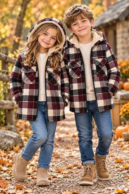 Сорочка-куртка картата Teddy Warm Kiddo бордовий 110 см - зображення 2