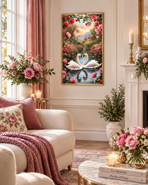 Алмазна мозаїка на підрамнику ColorArt 30x50 Лебеді кохання + голограмні алмазики TPP910 + Подарунок лак для покриття - зображення 3