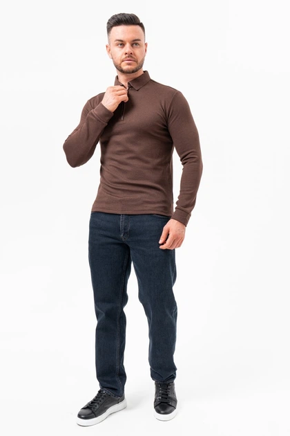 Джемпер-поло на молнии K.O.R 99981 Коричневый (BROWN) 3XL - Фото 2 Джемпер-поло на молнии K.O.R 99981 Коричневый (BROWN) 3XL - изображение 2