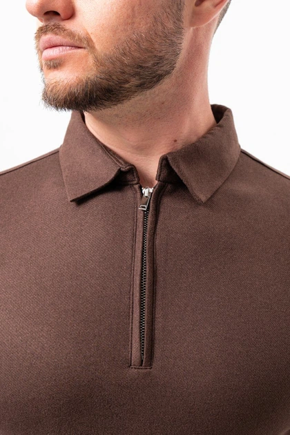 Джемпер-поло на молнии K.O.R 99981 Коричневый (BROWN) 3XL - Фото 6 Джемпер-поло на молнии K.O.R 99981 Коричневый (BROWN) 3XL - изображение 6