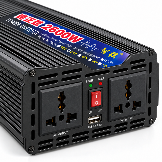 Инвертор 24В–220В 1300 Вт, пиковая мощность 2600 Вт, чистая синусоида, Pure Sine Wave DC/AC - изображение 3