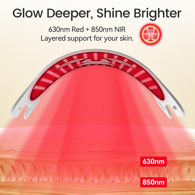 LED-маска TIUUBT SP-1103 для лица и шеи, 175 LED, 7 цветов + NIR, аккумуляторная, белая - изображение 3