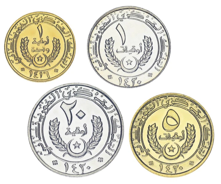 Набір монет Мавритніє набір із 4 монет 1995-1999 UNC 1, 5, 10, 20 вугій - Фото 1 Набір монет Мавритніє набір із 4 монет 1995-1999 UNC 1, 5, 10, 20 вугій - зображення 1