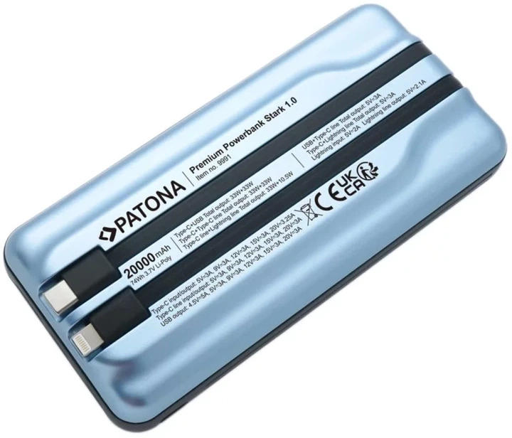 Powerbank PATONA Premium Stark 1.0 20000 mAh 65W Blue (4055655232302) - obraz 3