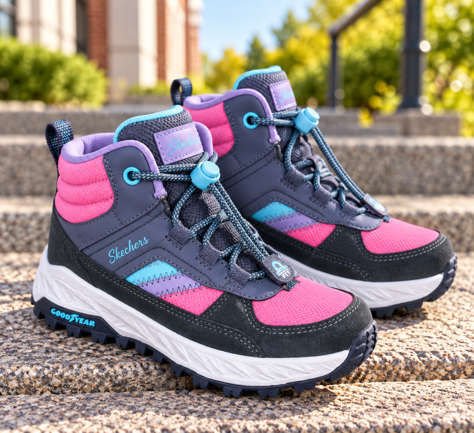 Черевики для дівчинки Skechers сірі з рожевим, з вставками натуральної замші 30 (2021659021206)(19-19,5 см) - Фото 5 Черевики для дівчинки Skechers сірі з рожевим, з вставками натуральної замші 30 (2021659021206)(19-19,5 см) - зображення 5