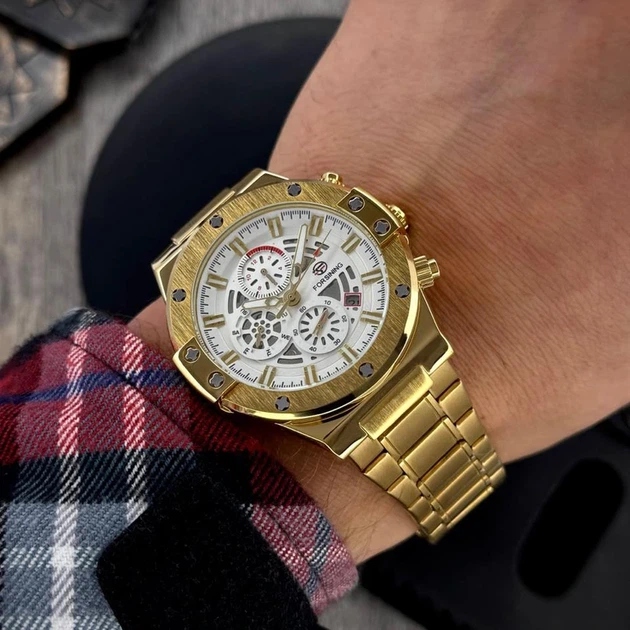 Наручний годинник Forsining 6914 Gold-White Steel - изображение 4