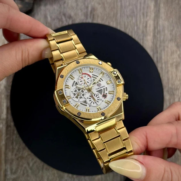 Наручний годинник Forsining 6914 Gold-White Steel - изображение 5