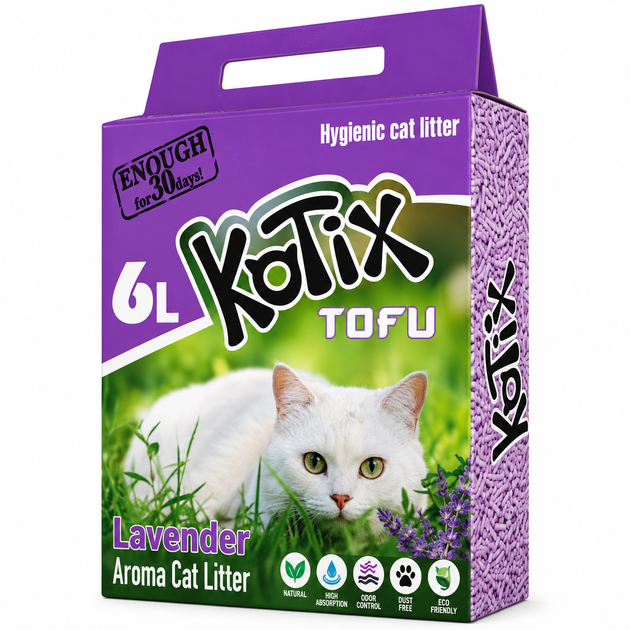 Наповнювач для котячого туалету KOTIX TOFU Лаванда, комкуючий, 2.55 кг (6 л) - Фото 1 Наповнювач для котячого туалету KOTIX TOFU Лаванда, комкуючий, 2.55 кг (6 л) - зображення 1