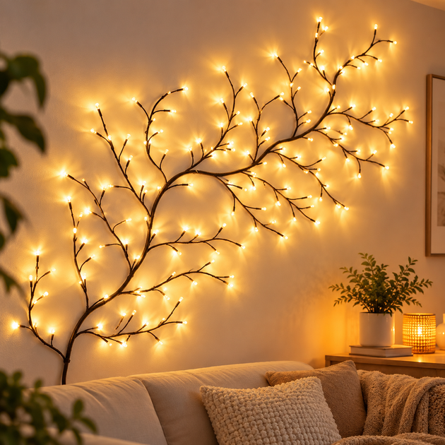 Гирлянда светодиодная ветка лозы 2,3 м на 144 LED – интерьерный настенный декор с питанием от USB - изображение 2