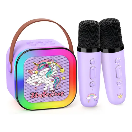 Детская караоке-система Unicorn с 2 беспроводными микрофонами, RGB-подсветкой, портативная, фиолетовая - Фото 4 Детская караоке-система Unicorn с 2 беспроводными микрофонами, RGB-подсветкой, портативная, фиолетовая - изображение 4