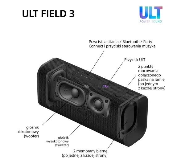 Bluetooth-колонка Sony ULT Field 3 SRS-ULT30B Чорний - Фото 8 Bluetooth-колонка Sony ULT Field 3 SRS-ULT30B Чорний - зображення 8