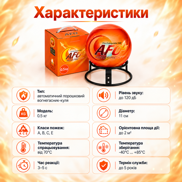 Огнетушитель автоматический AFO Fire Ball 0,5 кг классов A B C E для дома офиса автомобиля и гаража - изображение 2