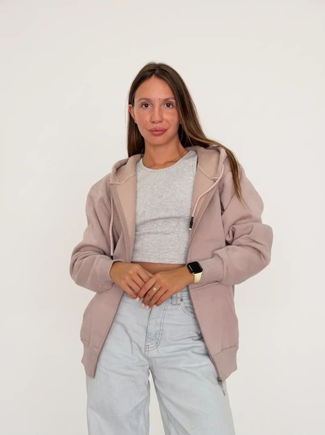 Жіноче однотонне худі на блискавці Pink Daisy Пудровий M (5021) - Фото 3 Жіноче однотонне худі на блискавці Pink Daisy Пудровий M (5021) - зображення 3