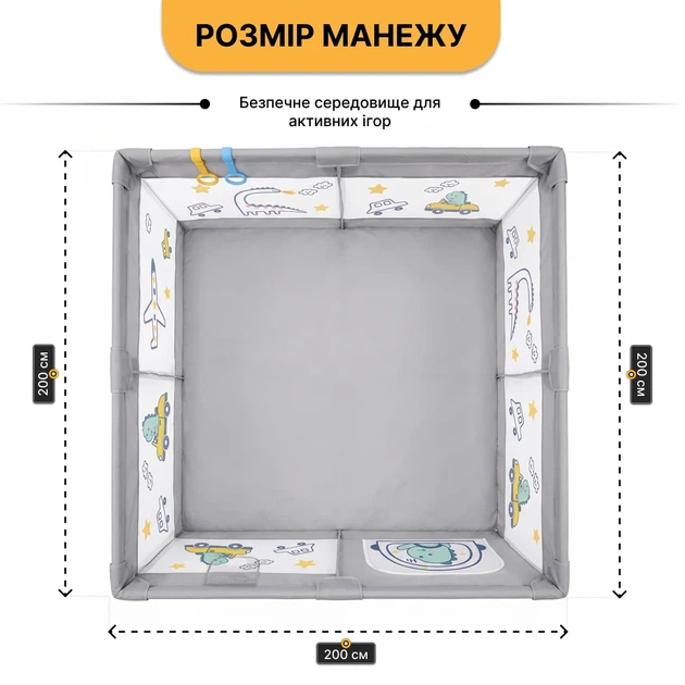 Детский манеж ProDobro Діно мандрівник 200х200 см с шариками и кольцами - изображение 2