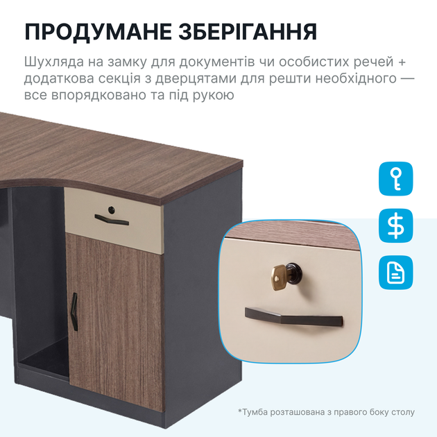 Компьютерный стол угловой OfficePro PG-F20A-14A-R 60х140 см с тумбочкой Медовый дуб + Темно-серый - изображение 5