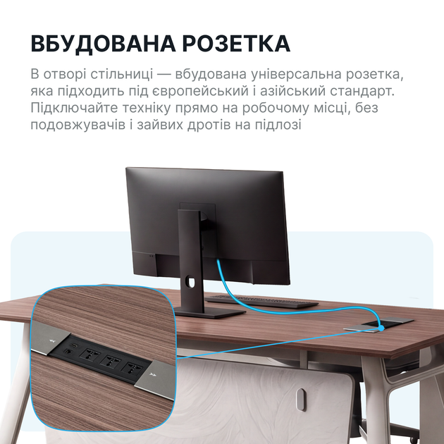 Комп'ютерний стіл OfficePro PG-M24B-16B 75х160 см з тумбочкою Горіховий + Світло-сірий - зображення 4