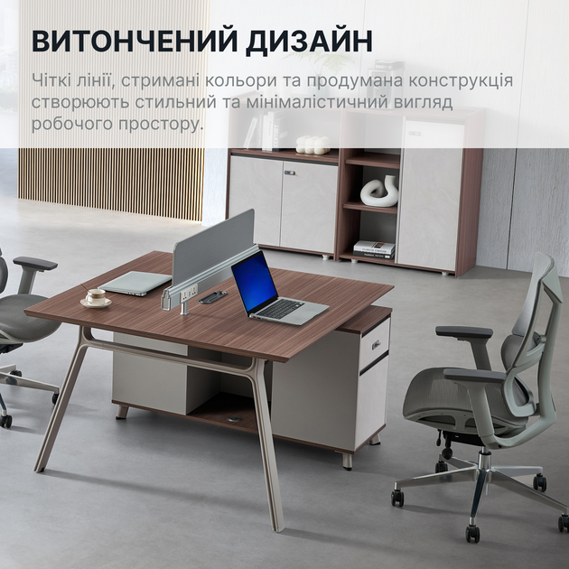 Комп'ютерний стіл двомісний OfficePro PG-M24A-2A-14 108х140 см з тумбочками Горіховий + Світло-сірий - Фото 6 Комп'ютерний стіл двомісний OfficePro PG-M24A-2A-14 108х140 см з тумбочками Горіховий + Світло-сірий - зображення 6