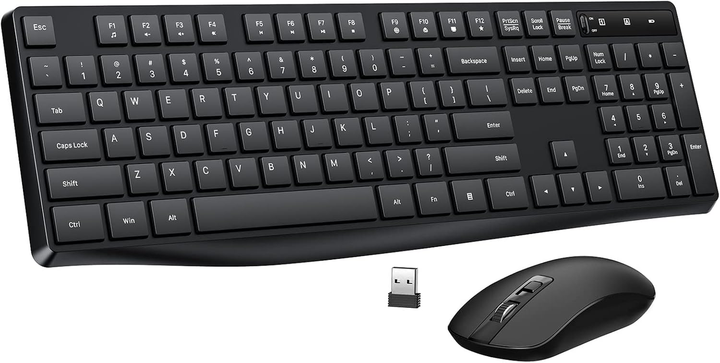 Беспроводной комплект клавиатура и мышь Lovaky 2.4G USB, 104 клавиши, 1600 DPI, тихий, черный - изображение 2