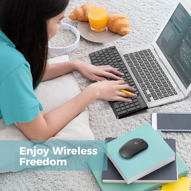 Беспроводной комплект клавиатура и мышь Lovaky 2.4G USB, 104 клавиши, 1600 DPI, тихий, черный - изображение 8