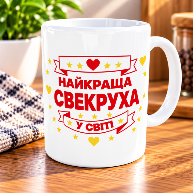 Набір парні чашки для свекра та свекрухи Найкращий Свекор Найкраща Свекруха 330 мл біла ручка - зображення 5