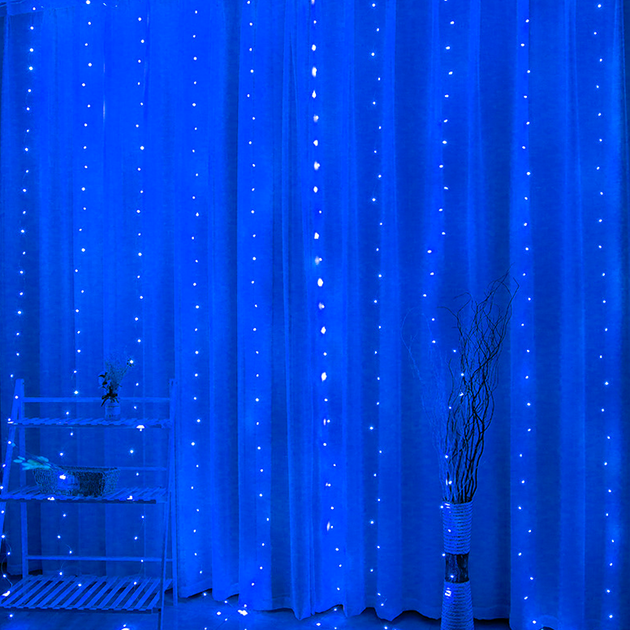 Гірлянда Водоспад 240Led 3m*2m від USB мідний дріт синій - зображення 3