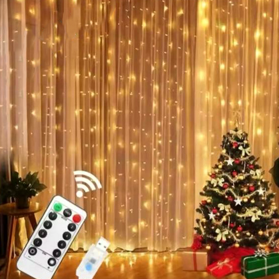 Гірлянда Водоспад 240 Led 3m2m на мідному дроті з пультом USB теплий - зображення 7
