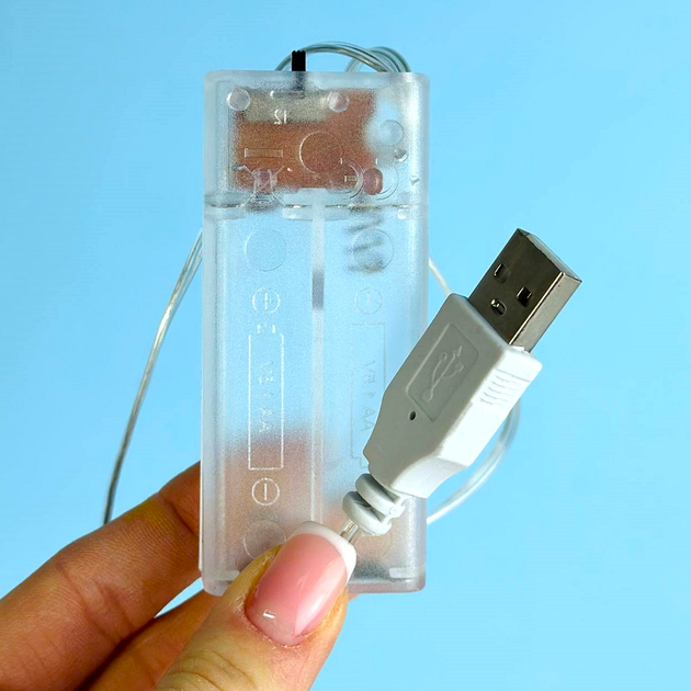 Гірлянда 30 Led 3m мідний дріт батарейки USB Крапля роси білий - зображення 3
