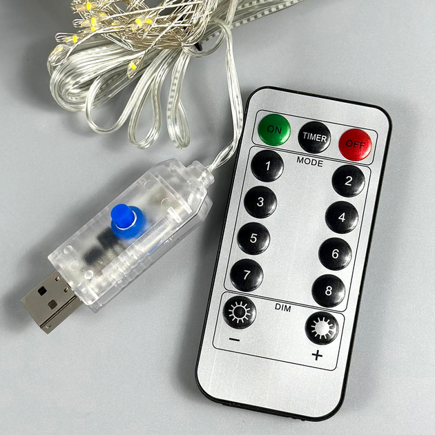 Гірлянда 100LED 3m 8 режимів із пультом від USB Теплий - зображення 3