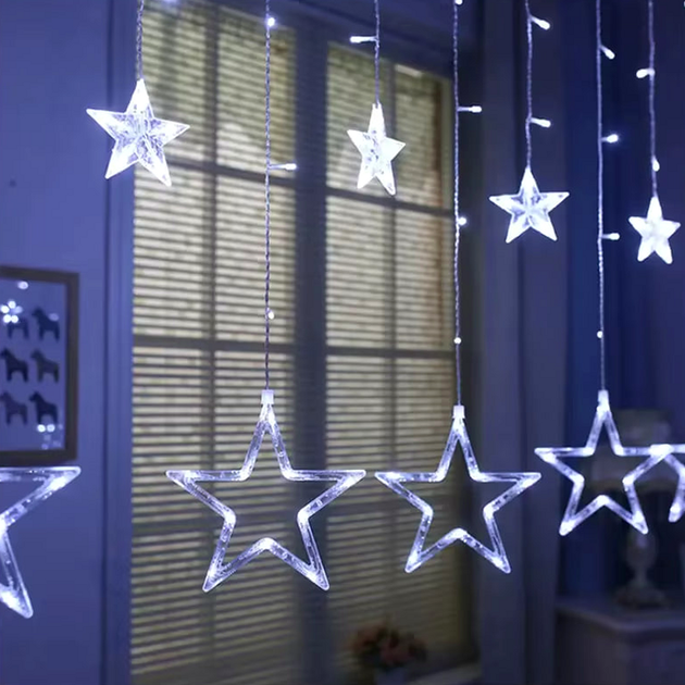 Гирлянда шторка 4м 0 4м 220V с коннектором Stars малые и большие белый - Фото 7 Гирлянда шторка 4м 0 4м 220V с коннектором Stars малые и большие белый - изображение 7